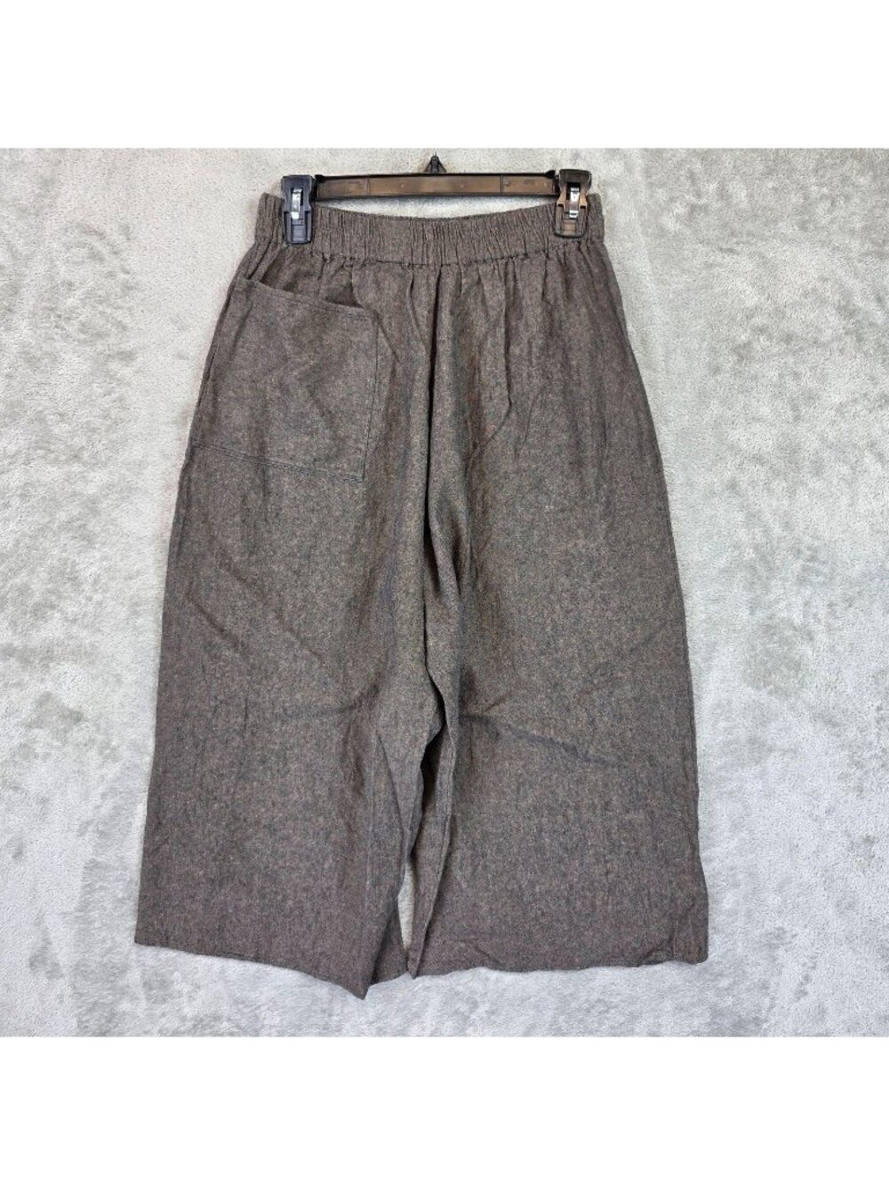 Susan Eastman Pants Womens OS Linen Wide Leg Cropped Elastic Waist Relaxed